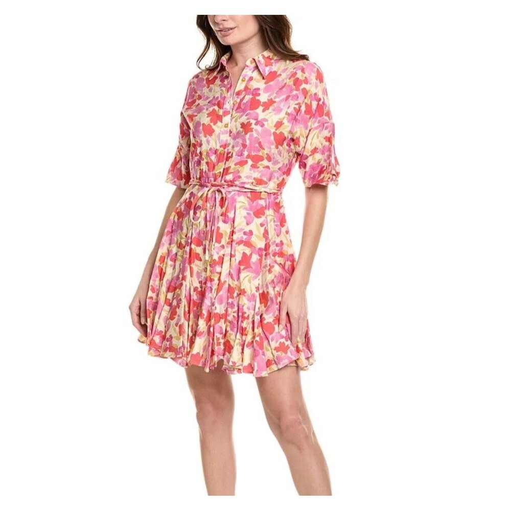 Taylor women's pink floral mini shirtdress With Belt Colorful Sz 2